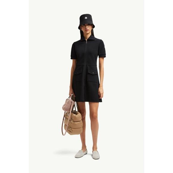 Moncler Womens Designer Black Piquet Full Zip Polo Dress Small - Picture 1 of 11